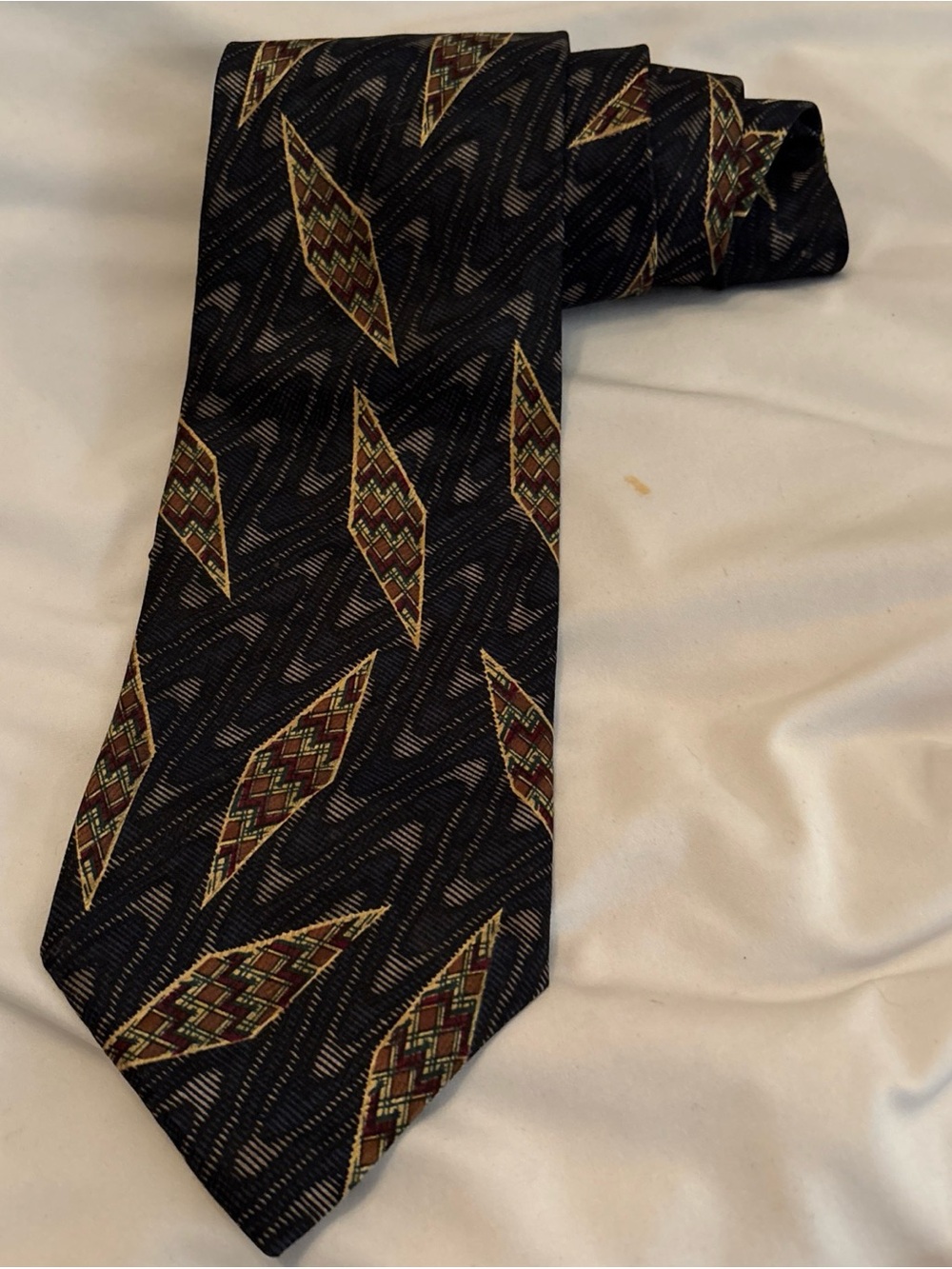 Men's Black Tie with Brown & Gold Diamond Motif